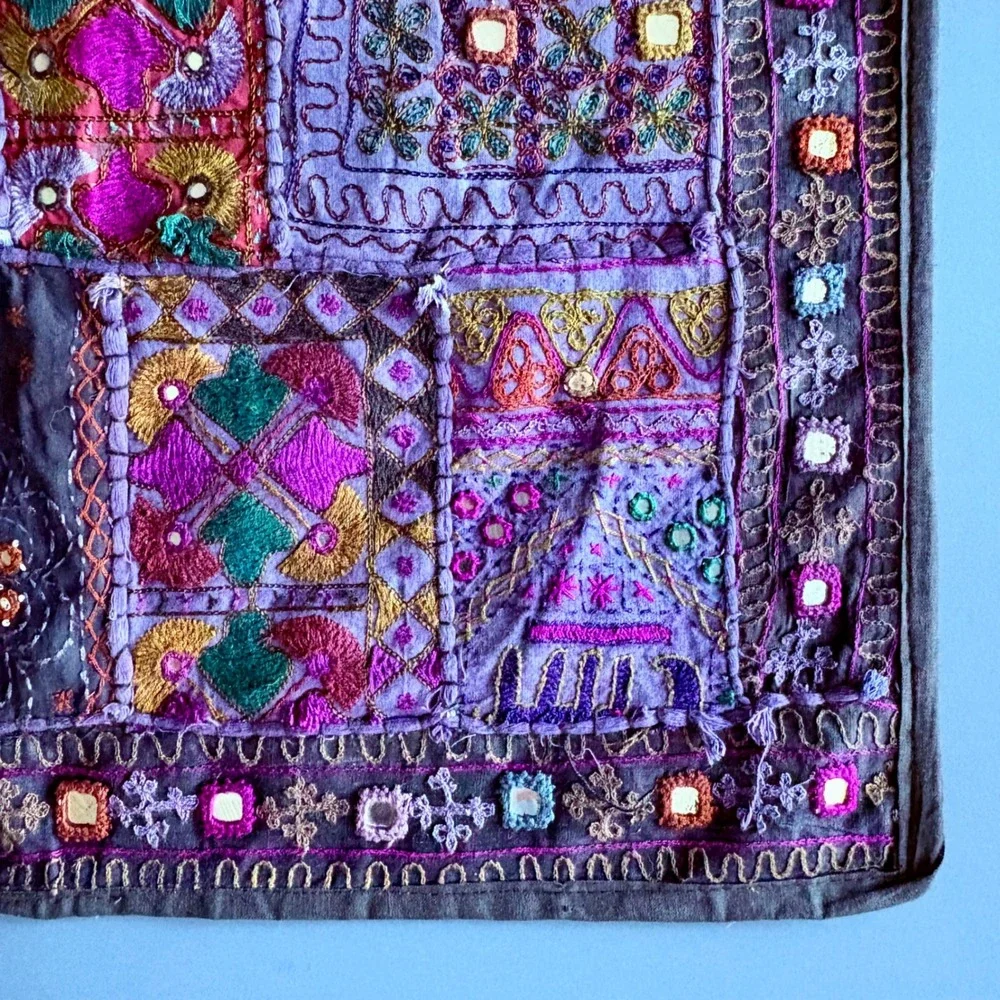 Vintage 1920s Gujarati Kutch Mirror Embroidered Textile | 59x38 | India | RARE